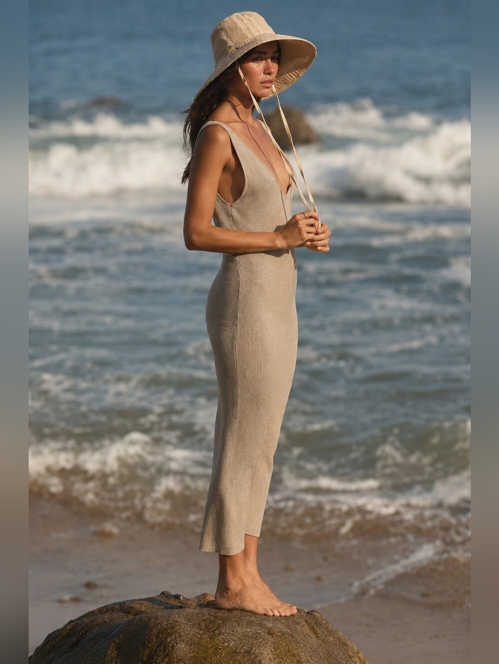Free People Beach Daniela Midi Dress Low Back Women's Size XS, Taupe